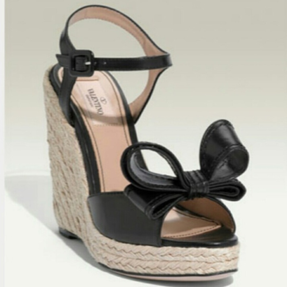 Valentino Bow Trim Espadrille Wedge Sandal
